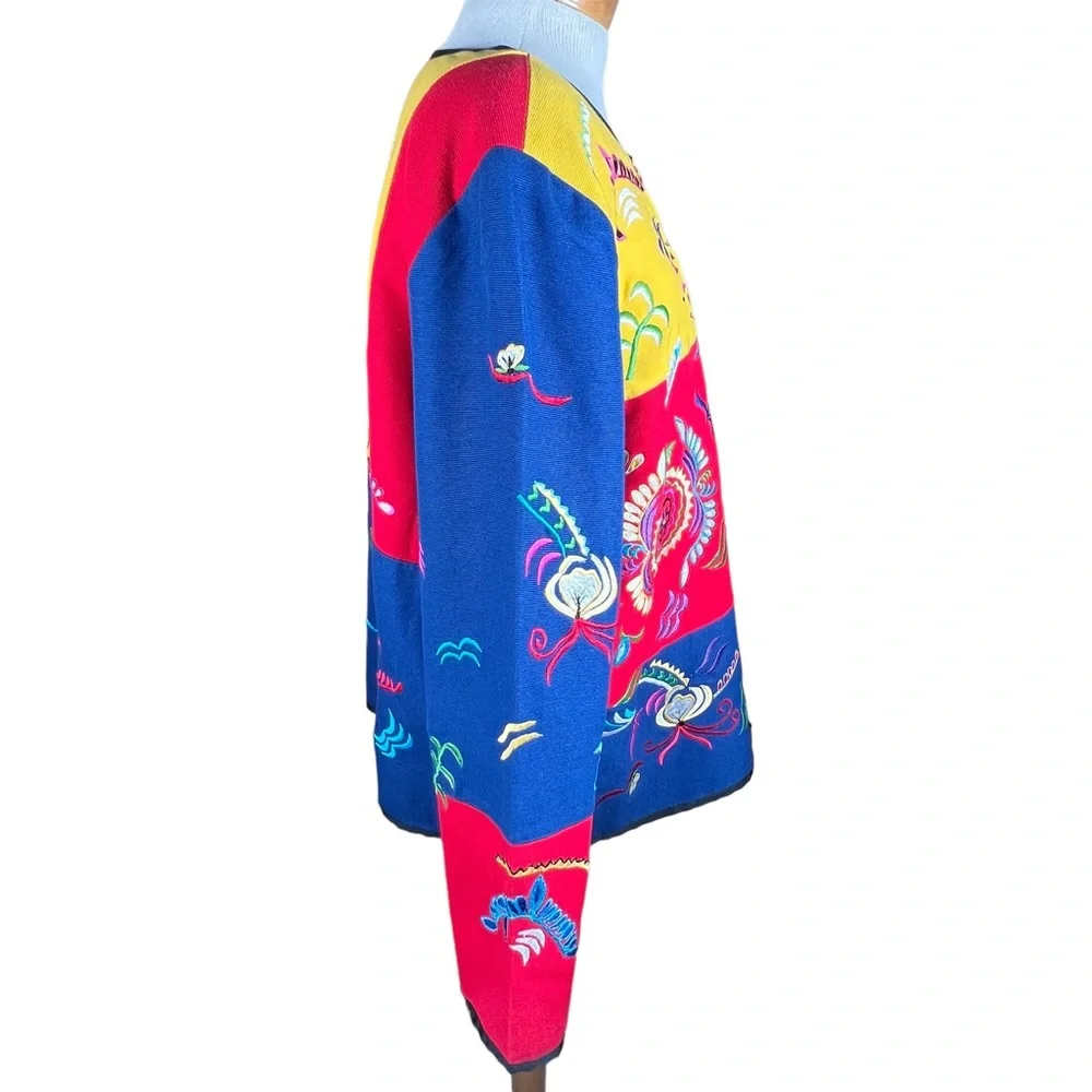 Alex Kim Women’s Cotton Blend Festive Multi-Color Embroidered Jacket PL EUC - Picture 6 of 15
